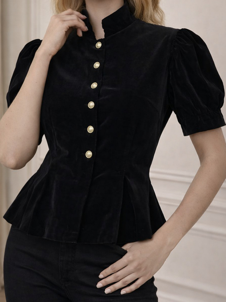 Women's summer peplum top with crew neck and short sleeve