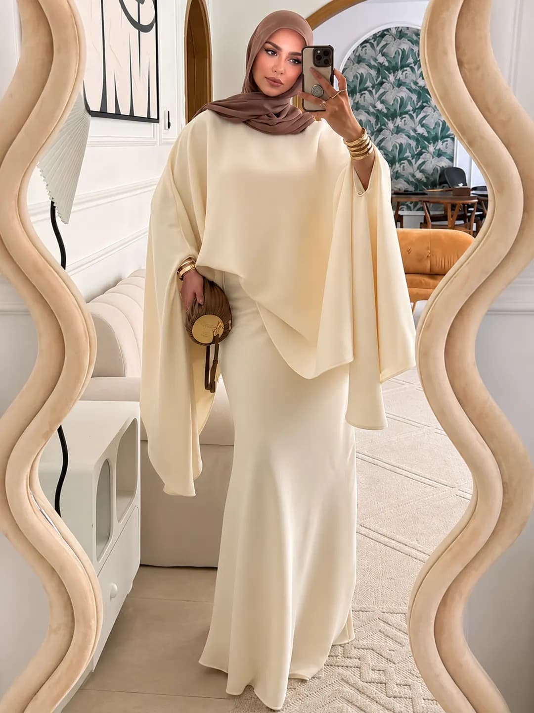 New two-piece top and skirt set, elegant long abaya