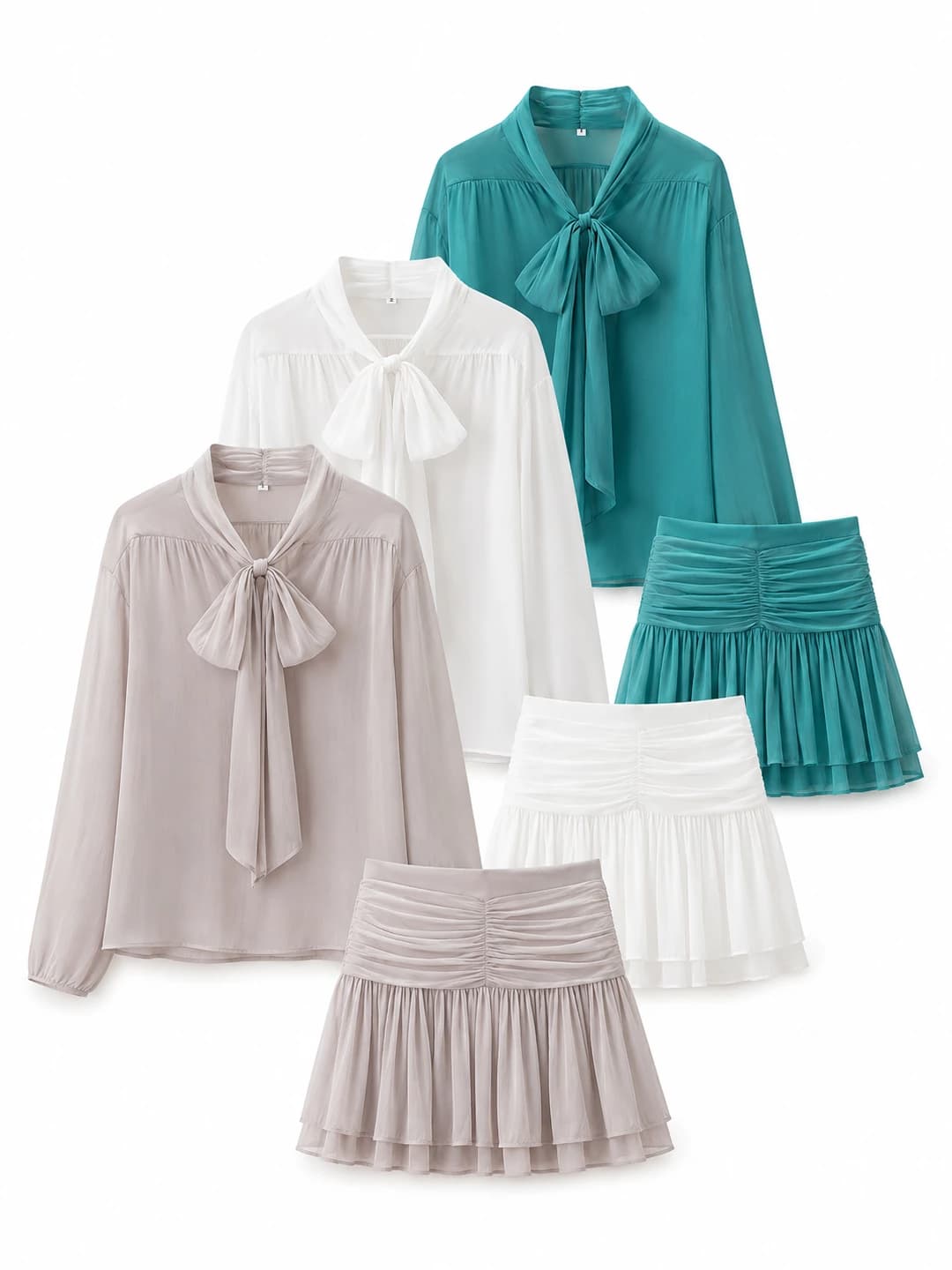 ZARZ european style women's set classic bow shirt and slim skirt