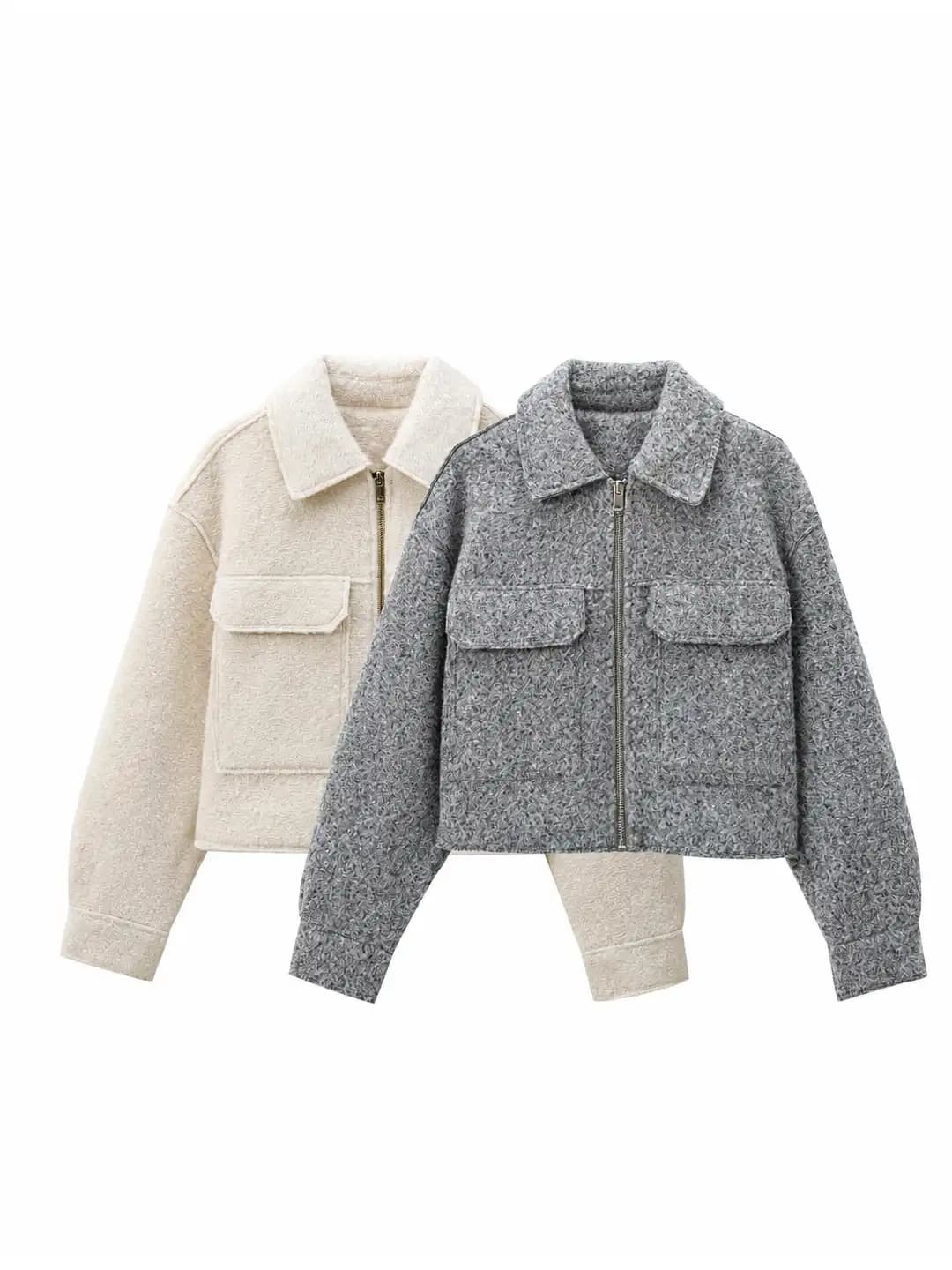 European style new basic women's cropped jacket with long sleeves and a collar