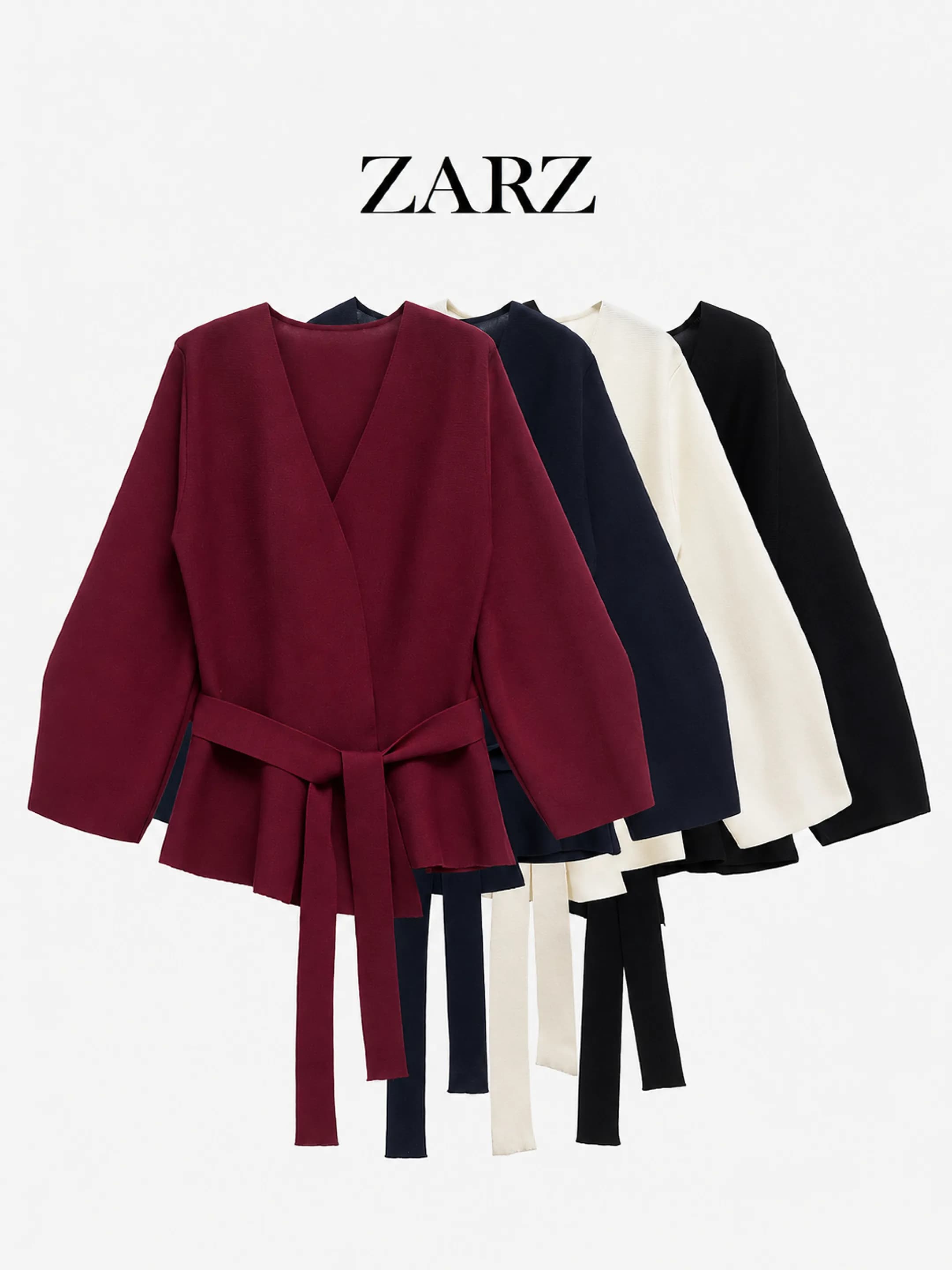 ZARZ european style new women's classic knitted top with belt and shoulder details