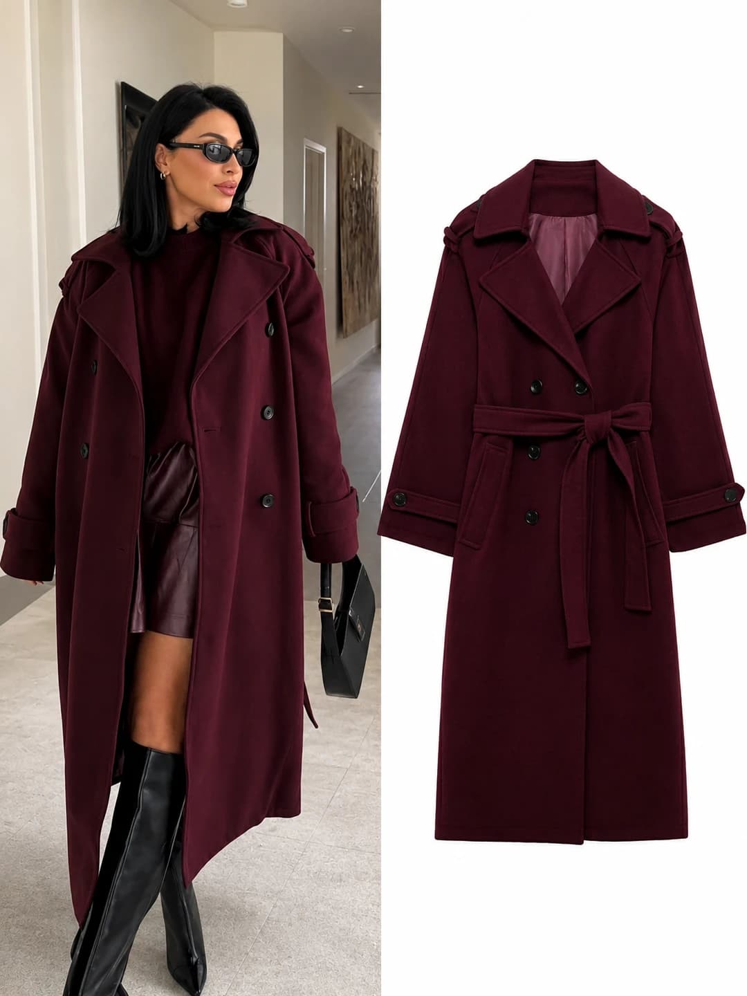 Autumn new women's western-style double-breasted long wool coat