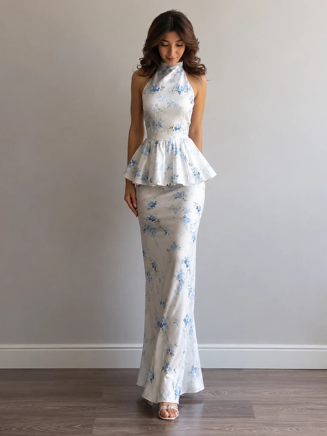 Women's solid burnout floral sleeveless backless top and fitted long skirt set