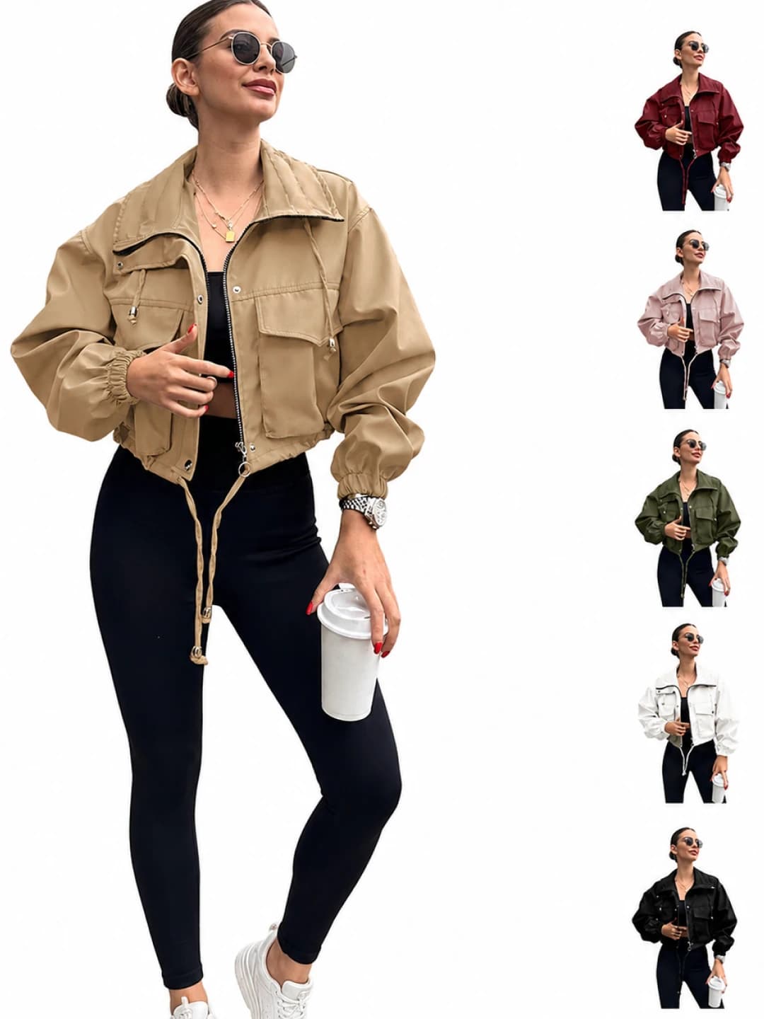 New European and American women's autumn short solid color zip jacket