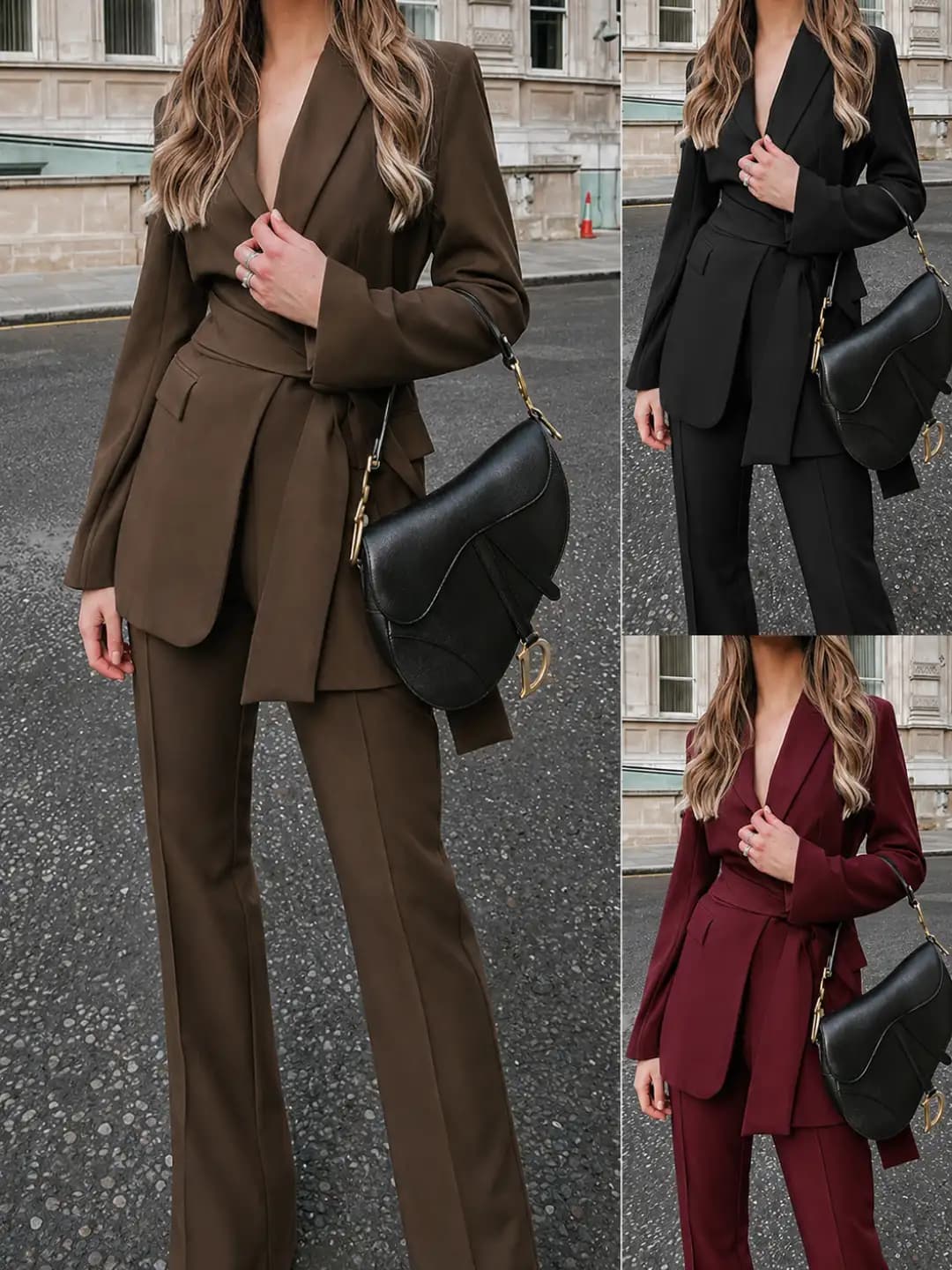 Women's thick belted blazer and trousers set for fall winter 2026