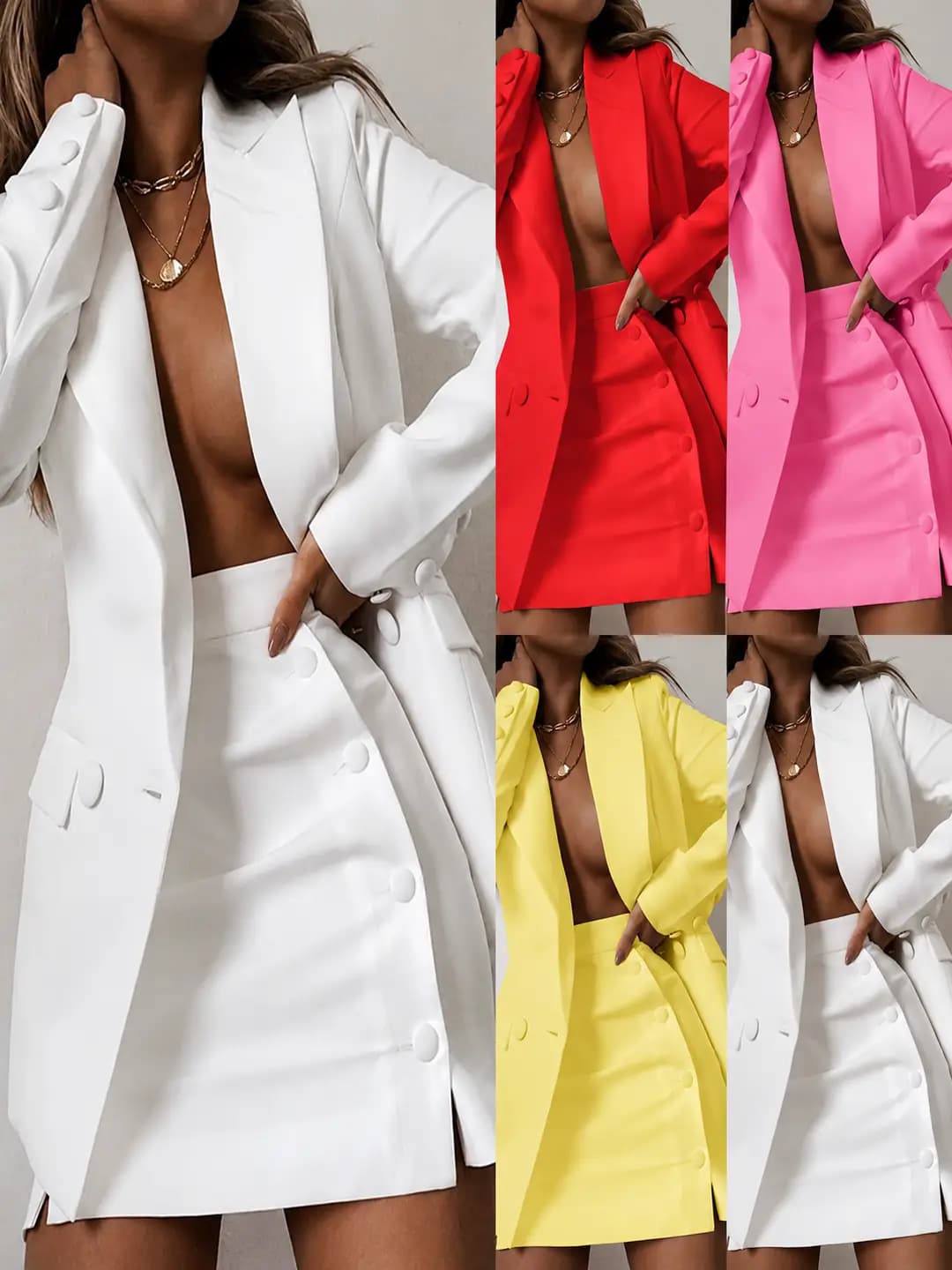 Spring solid-color blazer two-piece with short skirt, euro-american style
