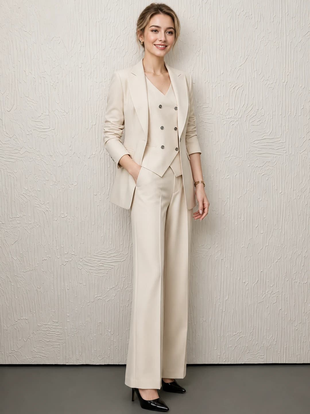 Spring-autumn elegant slimming three-piece suit with vest and straight pants