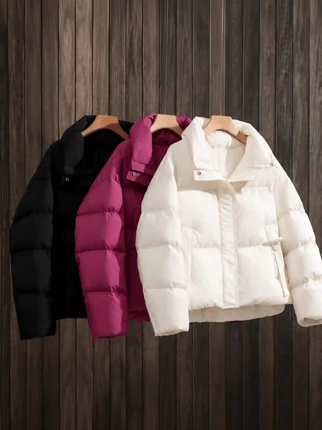 Cloud puff solid ultra-light 90% duck-down short puffer jacket with stand collar, thickened casual winter coat 2026