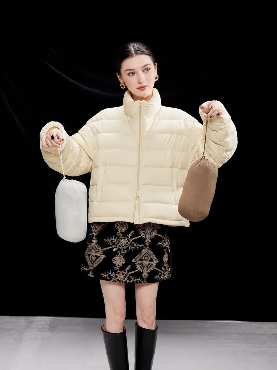 Women's lightweight ribbed puffer coat, new 2026 winter, loose, versatile, white duck down
