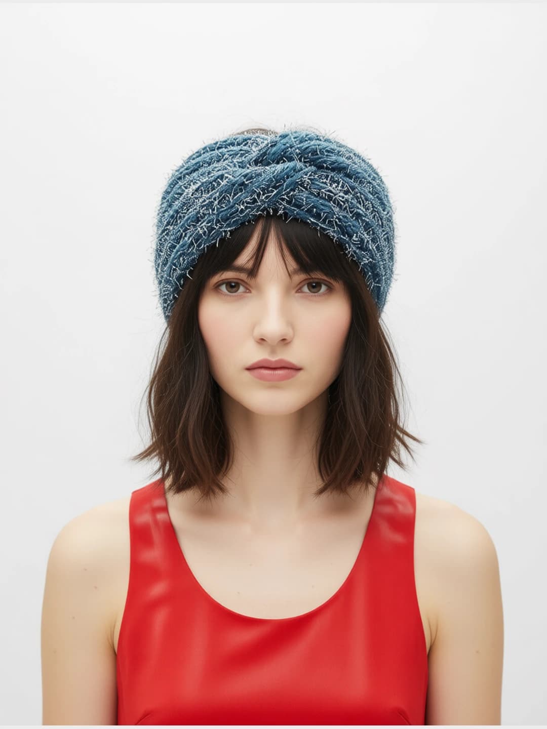 Women's warm knitted headband in Korean style for autumn-winter, solid color, with stitching element