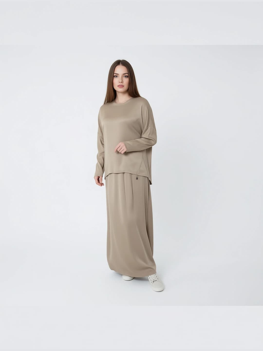 Women's spring long-sleeve top and skirt set, geometric pattern, polyester, casual style