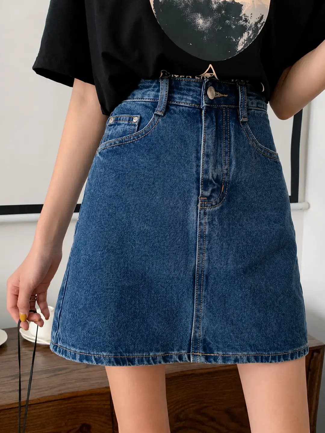 Women's denim mini skirt, summer new Korean high-waist a-line, slimming, petite-friendly, versatile