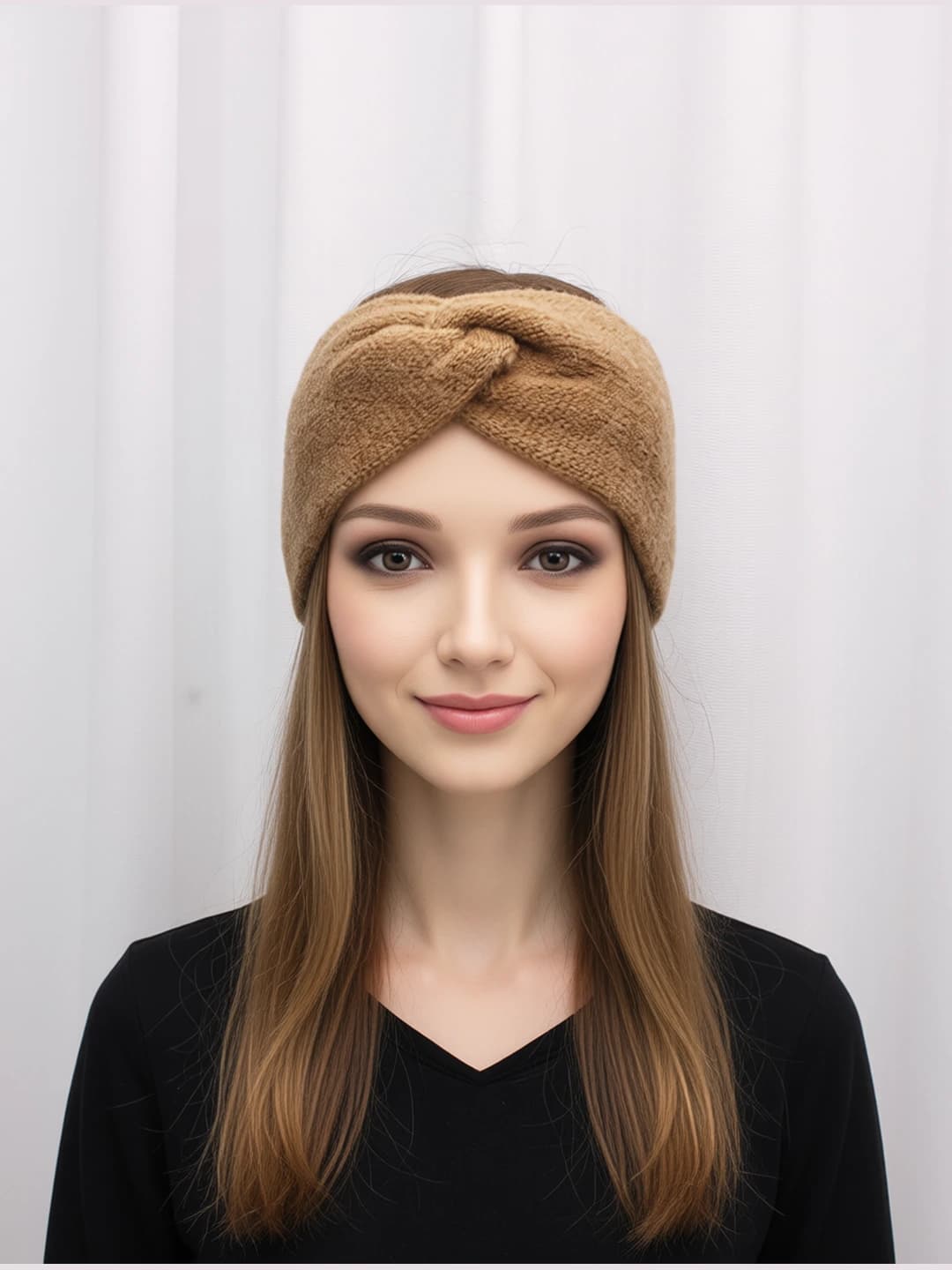 Women's warm sun-protective solid colour wide knitted headband in Korean style