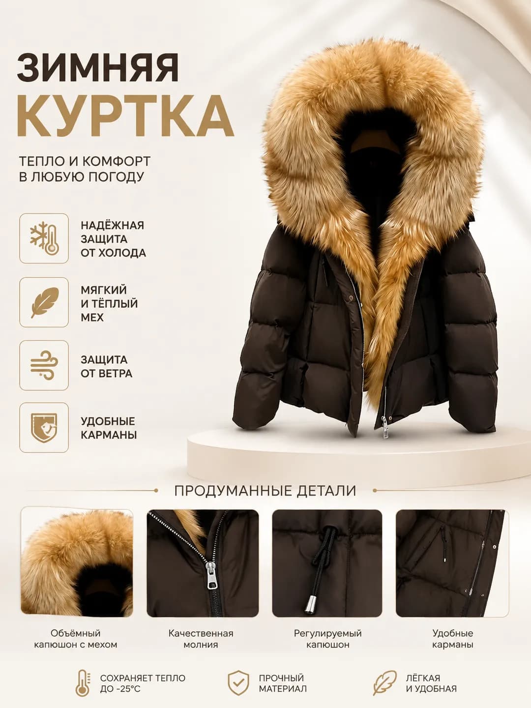 New high-end fur coat with real fox-fur collar, hooded goose down jacket — fashionable, versatile and slimming