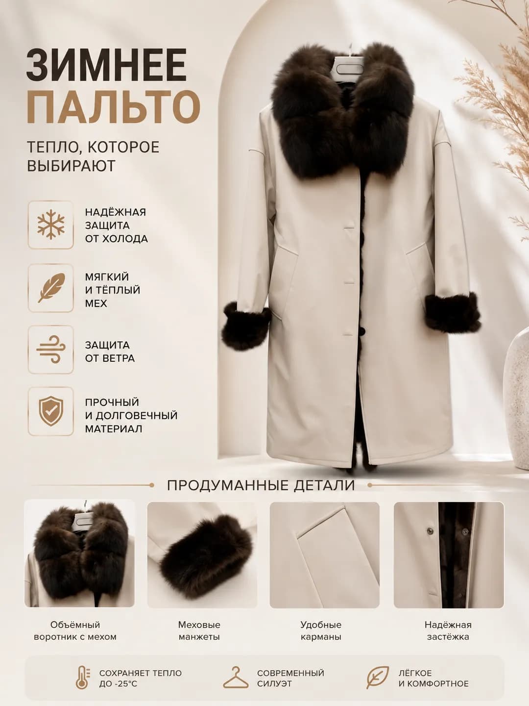 Stylish reversible parka with rabbit-fur lining and fluffy genuine fox-fur collar, thickened for warmth