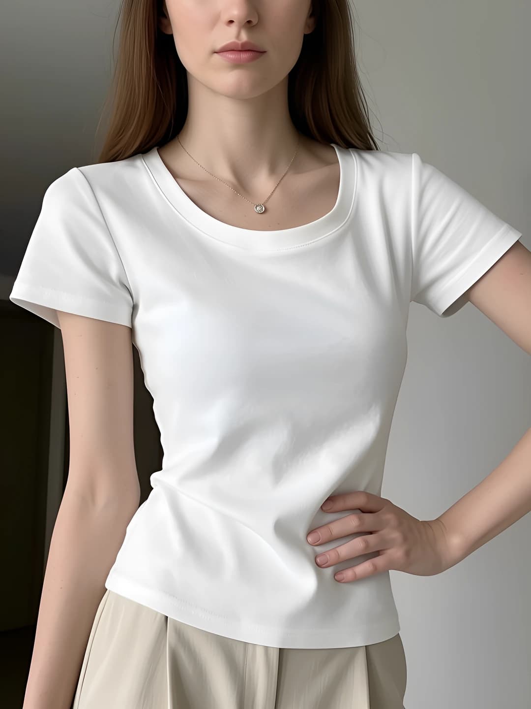 Women's 240g pure cotton short sleeve crew neck stretch slim fit cropped t-shirt