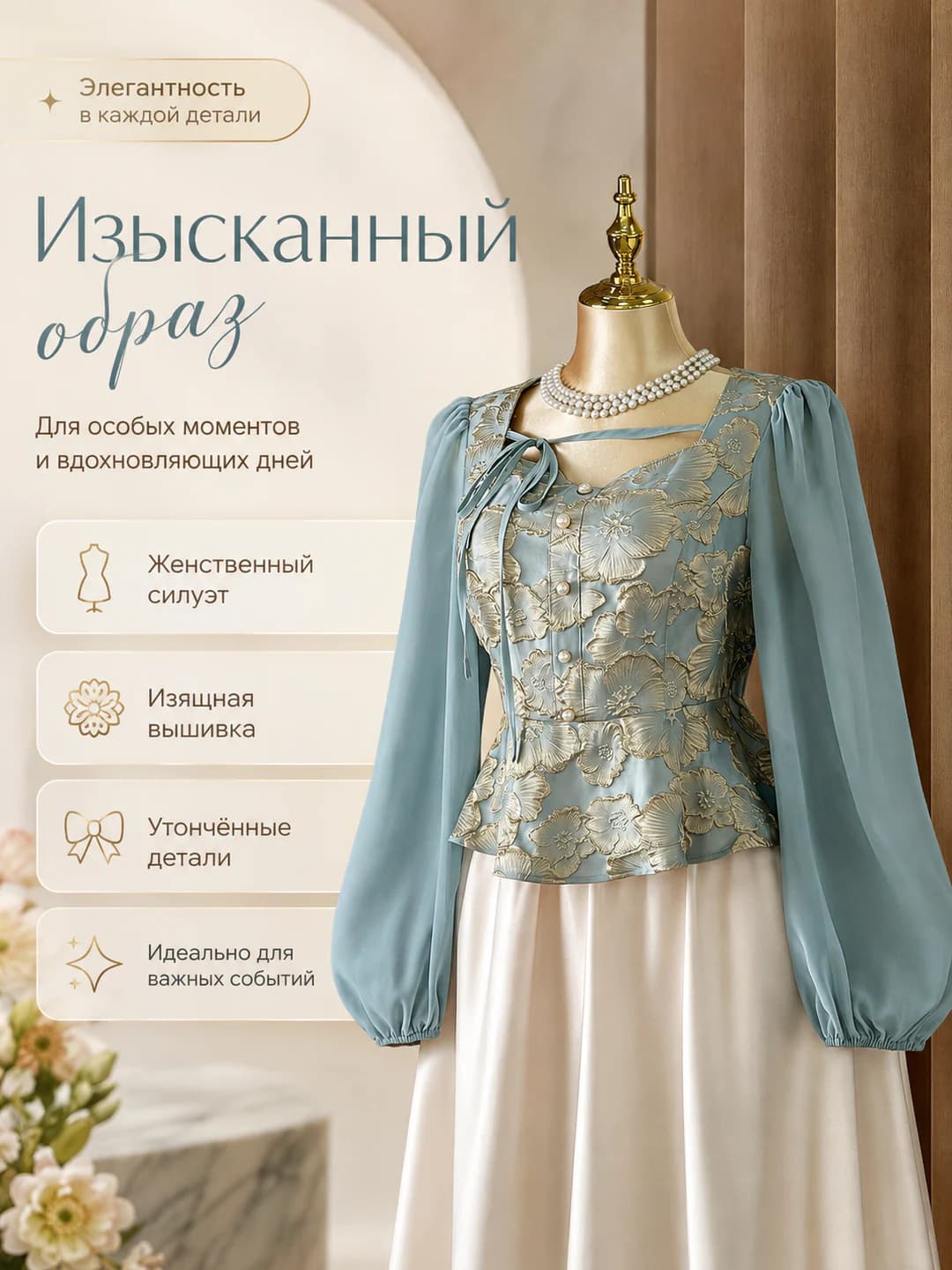 Женская блуза большого размера с жаккардовым узором, квадратным воротником, рукавами-фонариками и рюшами