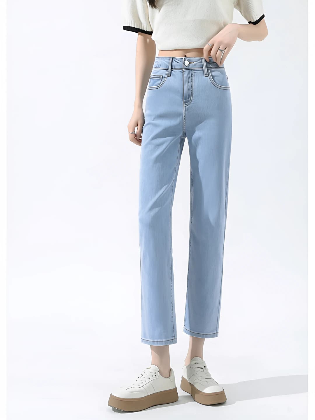 Women's straight jeans 2026, high waist, fleece-lined, thick, ankle-length trousers, for petite