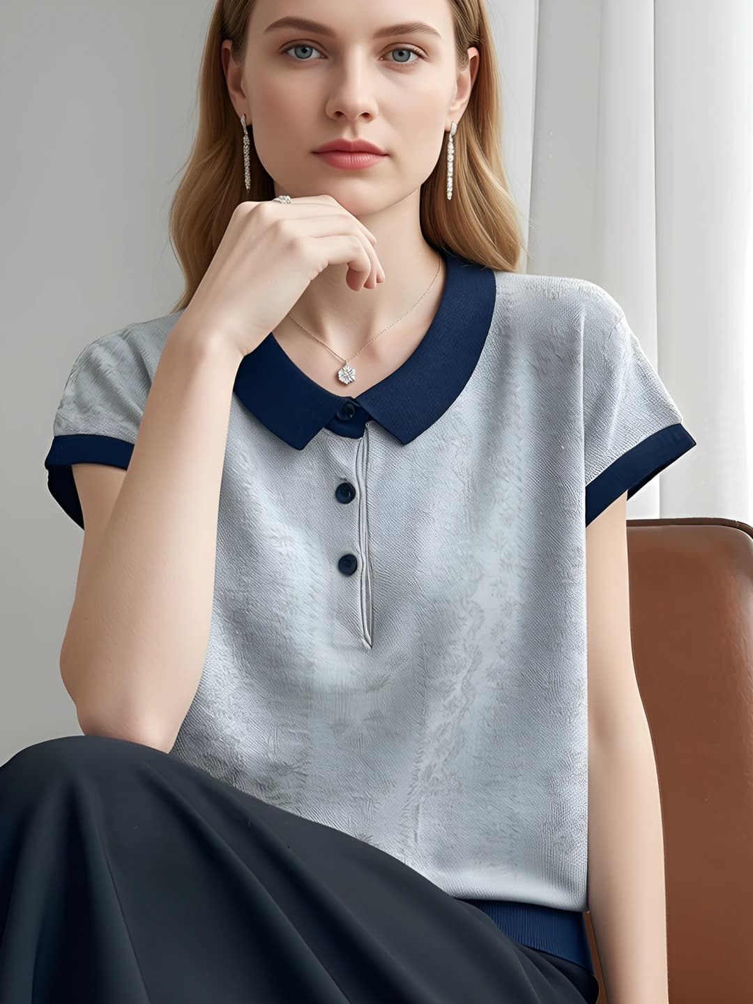 Women's polo shirt, short sleeve, thin, loose fit