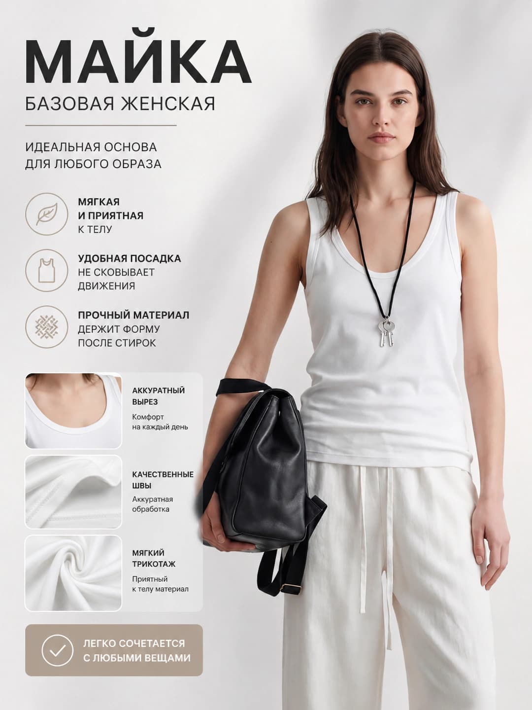 Women's sleeveless tank top: hemp and pima cotton blend, solid colour, sun-resistant, cooling, antibacterial