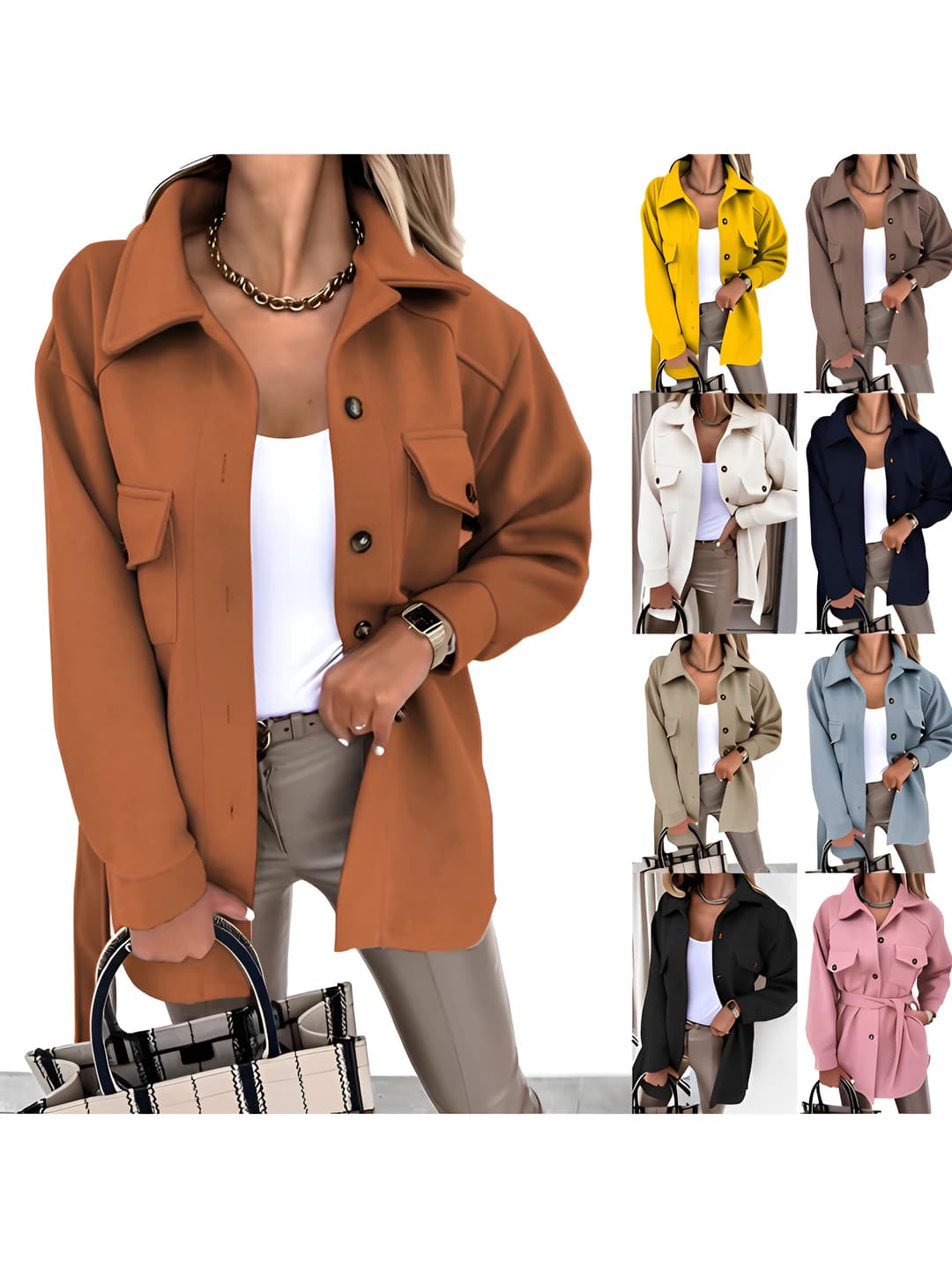 Women's outerwear (coat) autumn-winter 2026, long sleeve, solid colour, lapel collar, button and tie closure, straight cut, medium thickness, acrylic