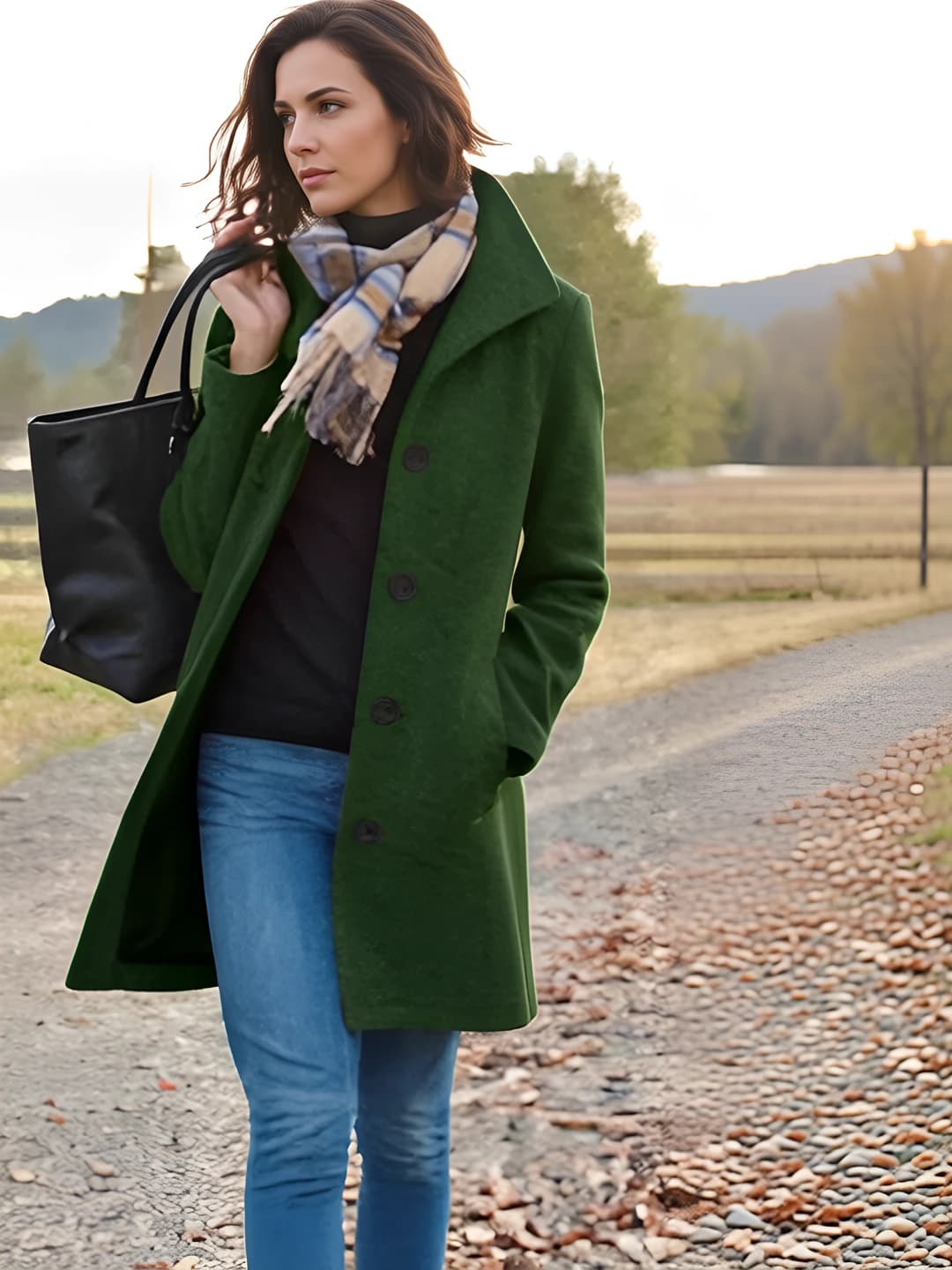 2026 autumn-winter women's coat, thickened, mid-length, slim fit, stand collar, long sleeve, polyester