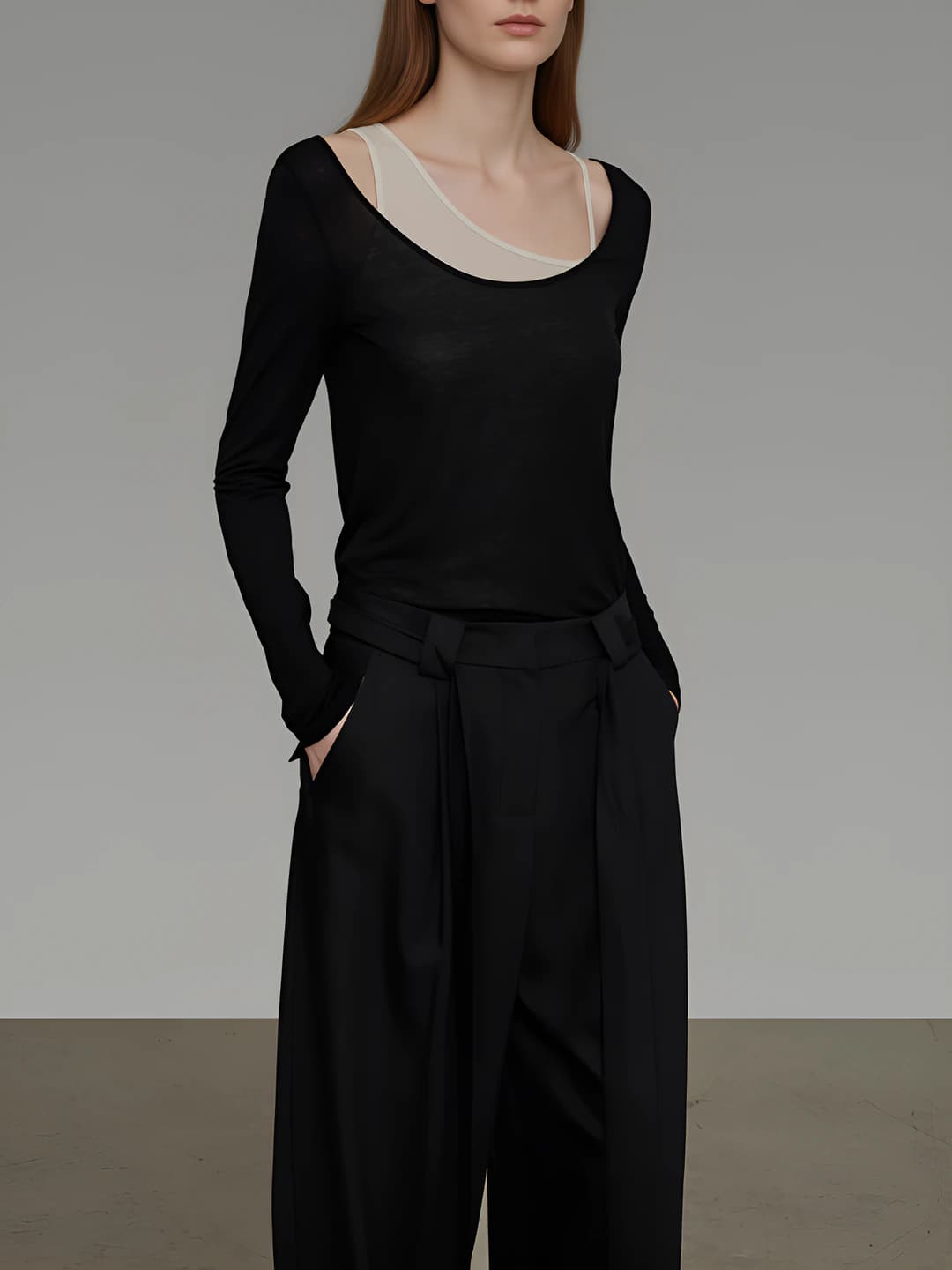 Women's thin knit top autumn 2026, slim fit, slimming, long sleeve, double collar, color-blocked knitted top