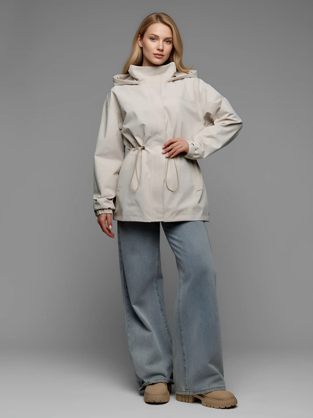 Women's light jackets and windbreakers: casual sports windbreaker, stand collar, long sleeve, zip, loose fit, solid colour