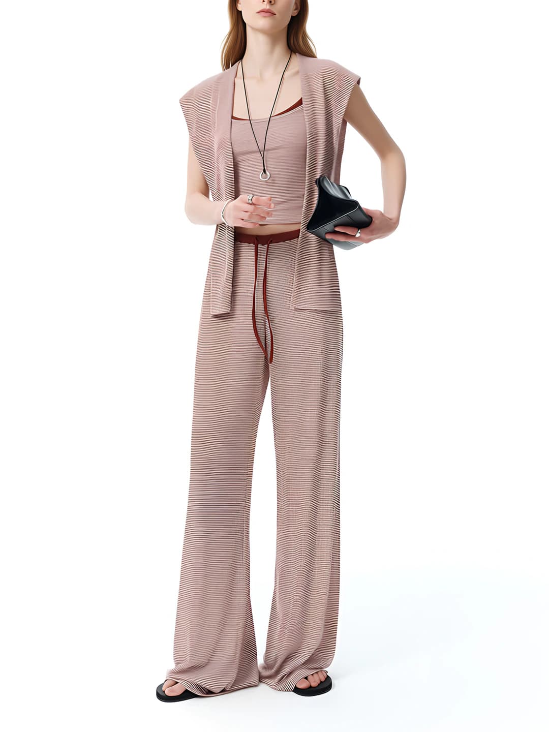 Women's summer set: sleeveless striped tank top and wide-leg trousers