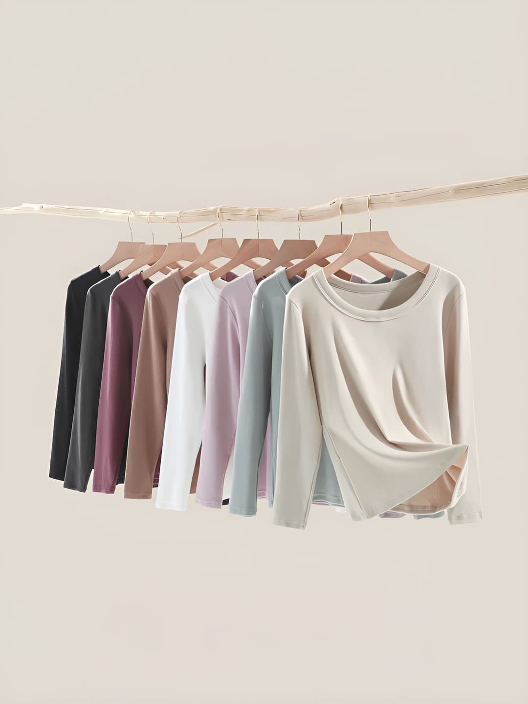 Women's autumn-winter casual long-sleeve base top, solid colour, slim fit, slimming, crew neck, 95% cotton