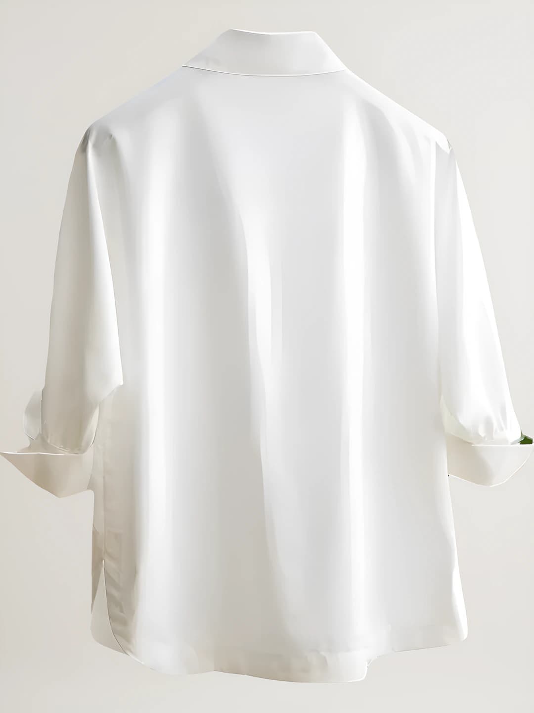Ayollar uchun tik yoqali, uch chorak yengli, 3D effektli, bo'sh (oversize) kesimli, elastik mato (90%-95% poliester)dan tikilgan ko'ylak-shirt
