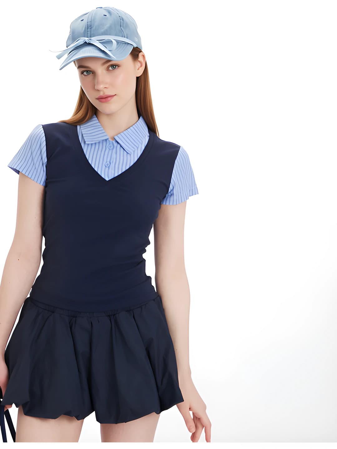 Women's t-shirt in Korean style, preppy style, striped, short sleeve, for summer