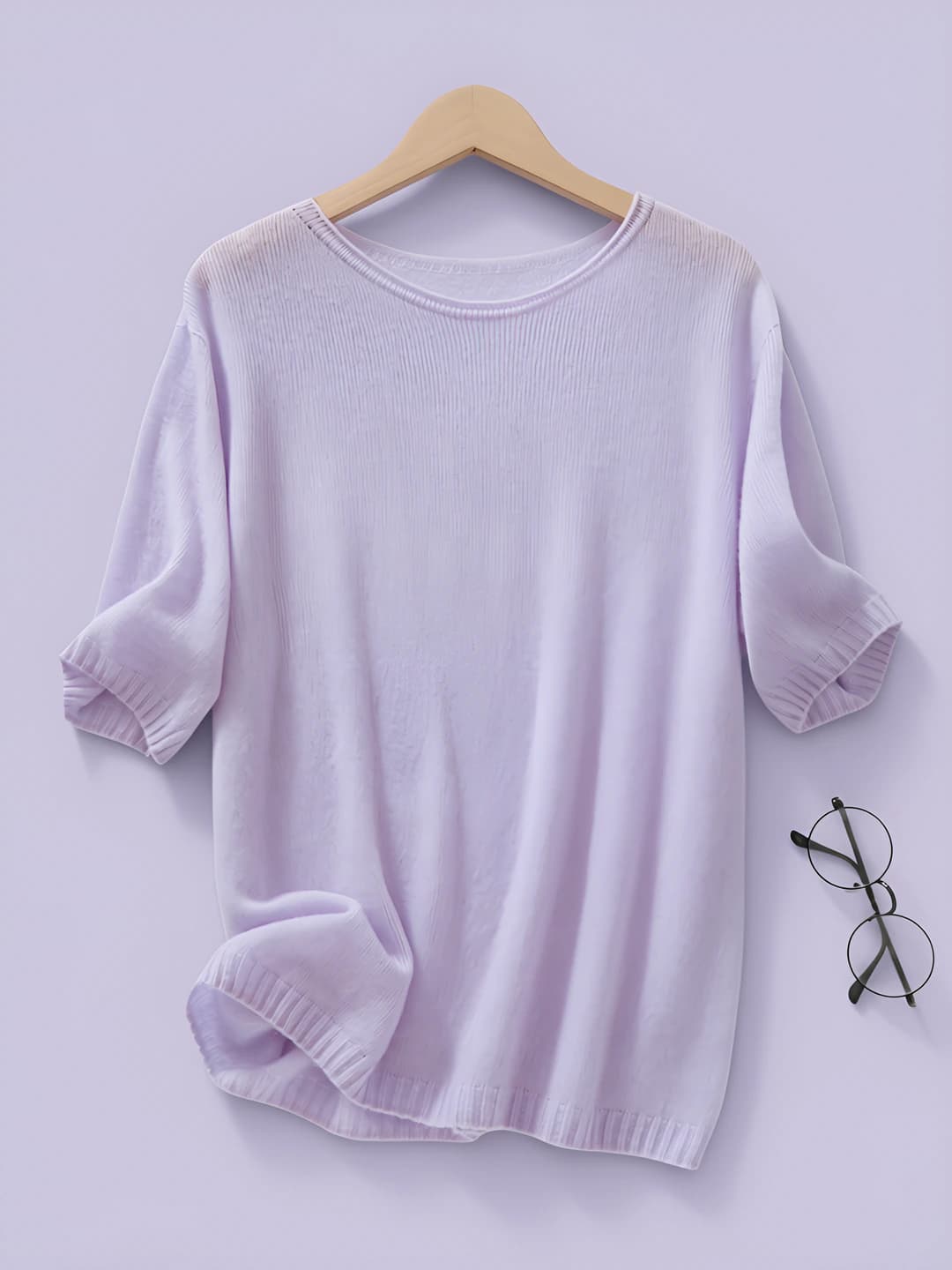 Women's cashmere and mulberry silk knit top, spring-summer 2026, crew neck, short sleeve, solid colour, loose fit