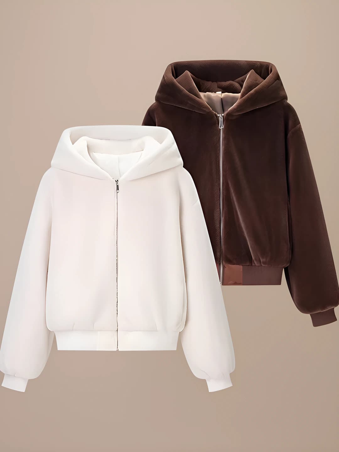 Women's winter warm thickened solid colour loose fit zip cropped down jacket