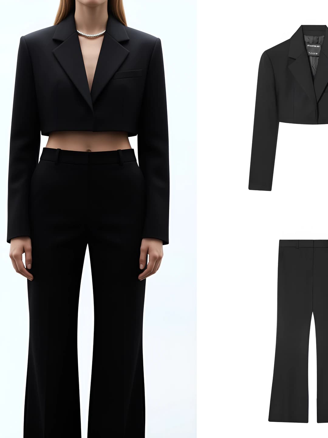 Women's retro straight cut cropped blazer and low waist flared trousers set