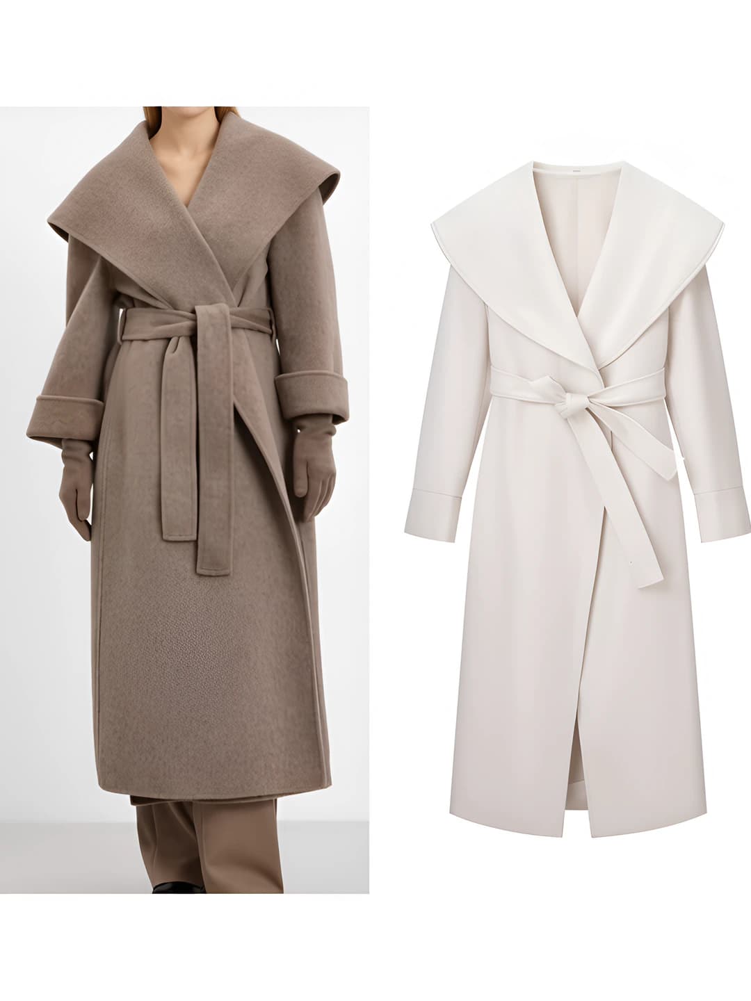 Women's solid colour long sleeve coat with lapel collar, slimming fit, belt, thick fabric