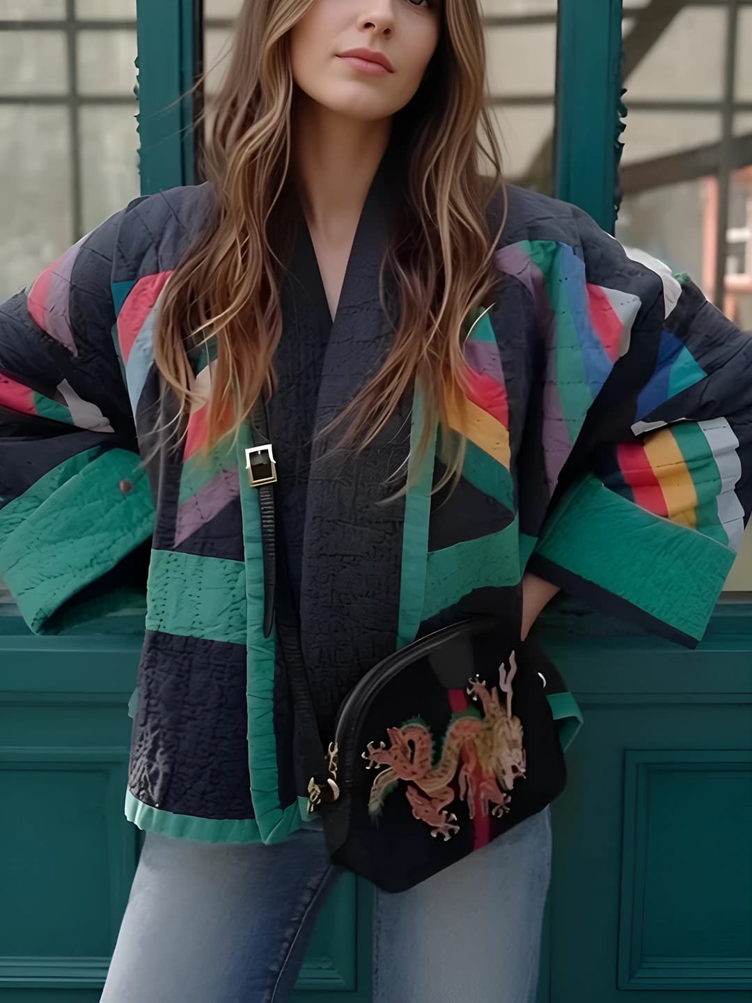 Women's autumn-winter retro printed padded jacket, warm loose fit