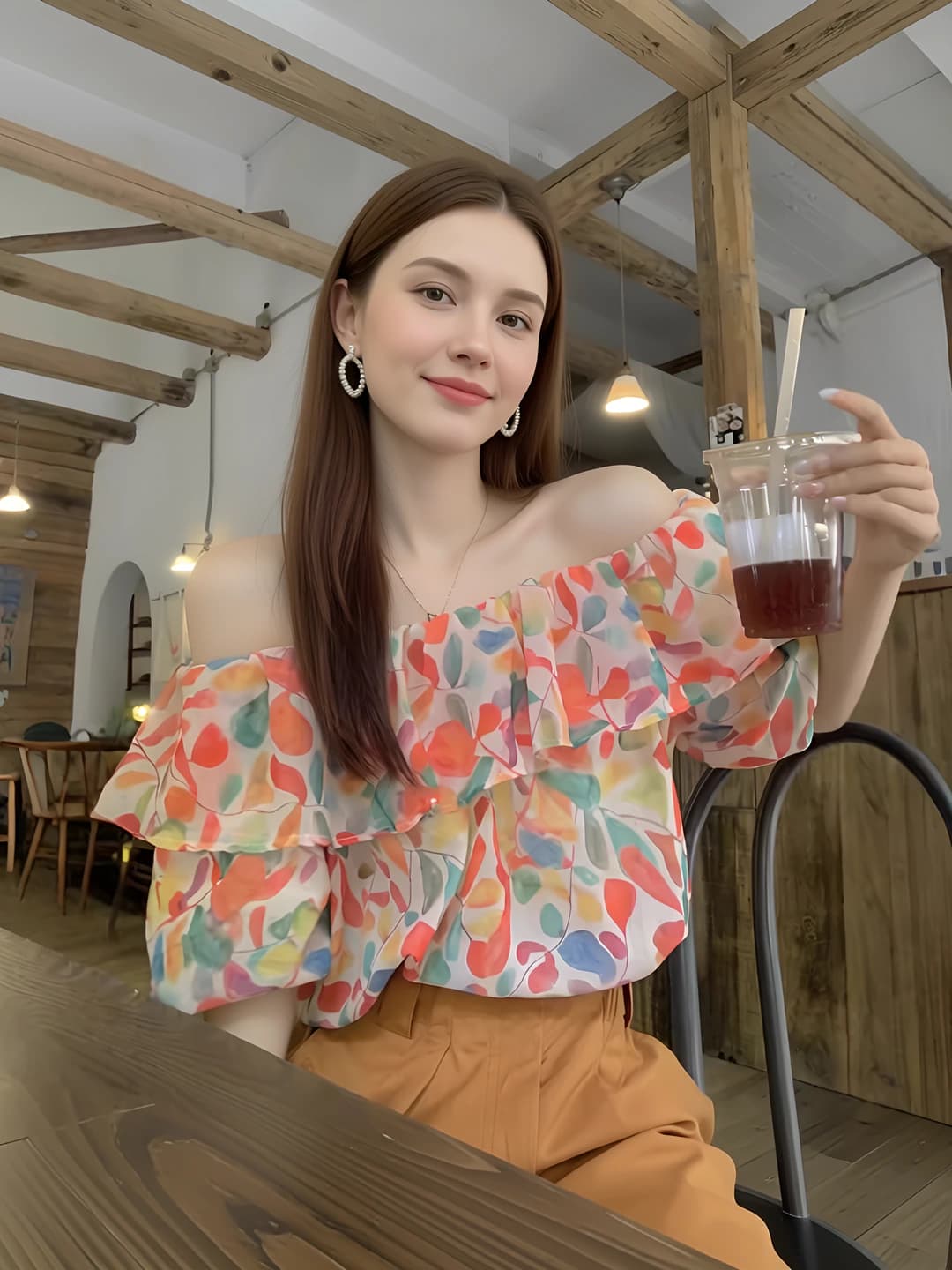 Women's summer off-shoulder floral blouse with short sleeves, loose fit