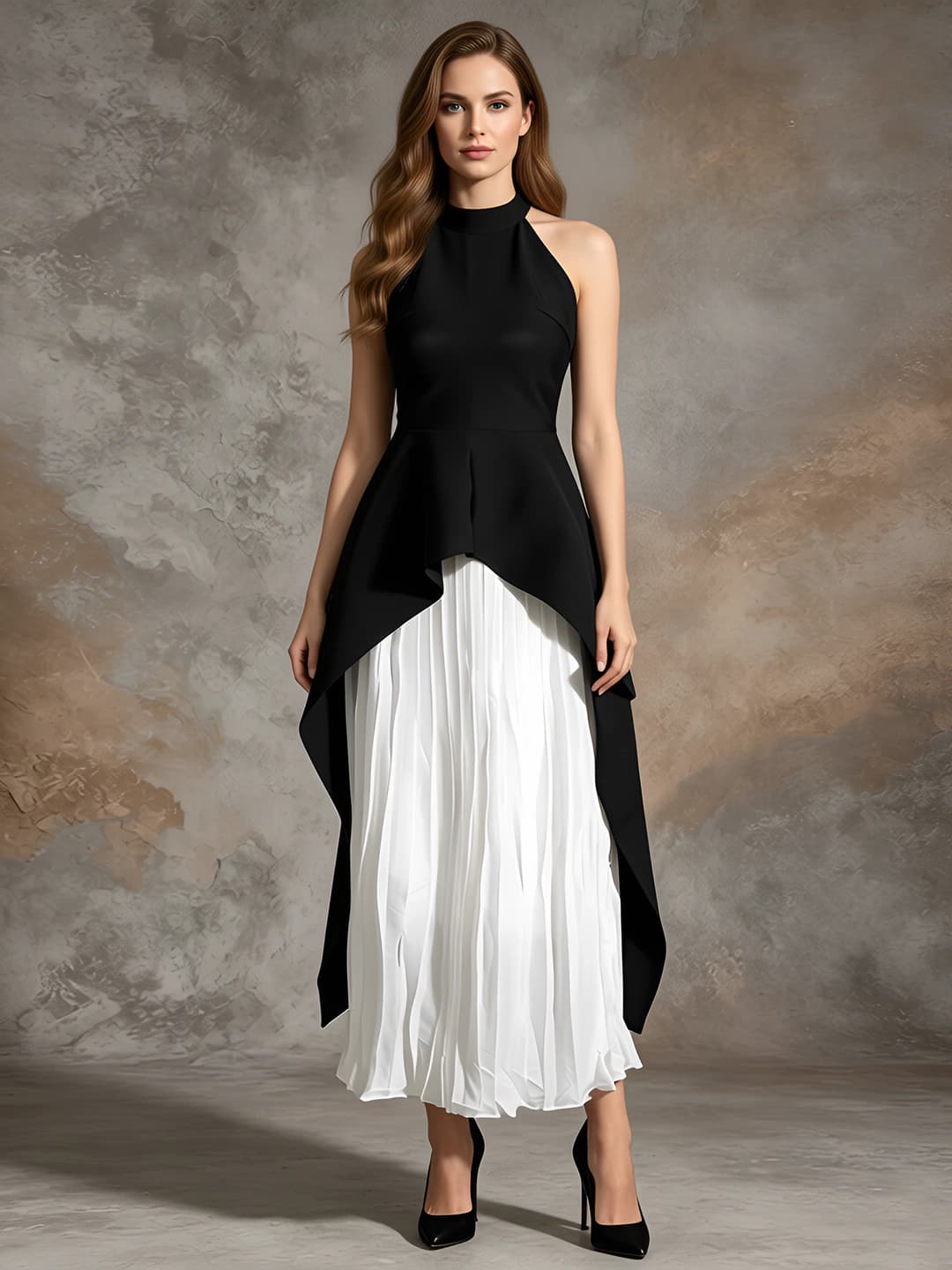 Women's 2026 summer skirt set: sleeveless high neck top, high waist long skirt