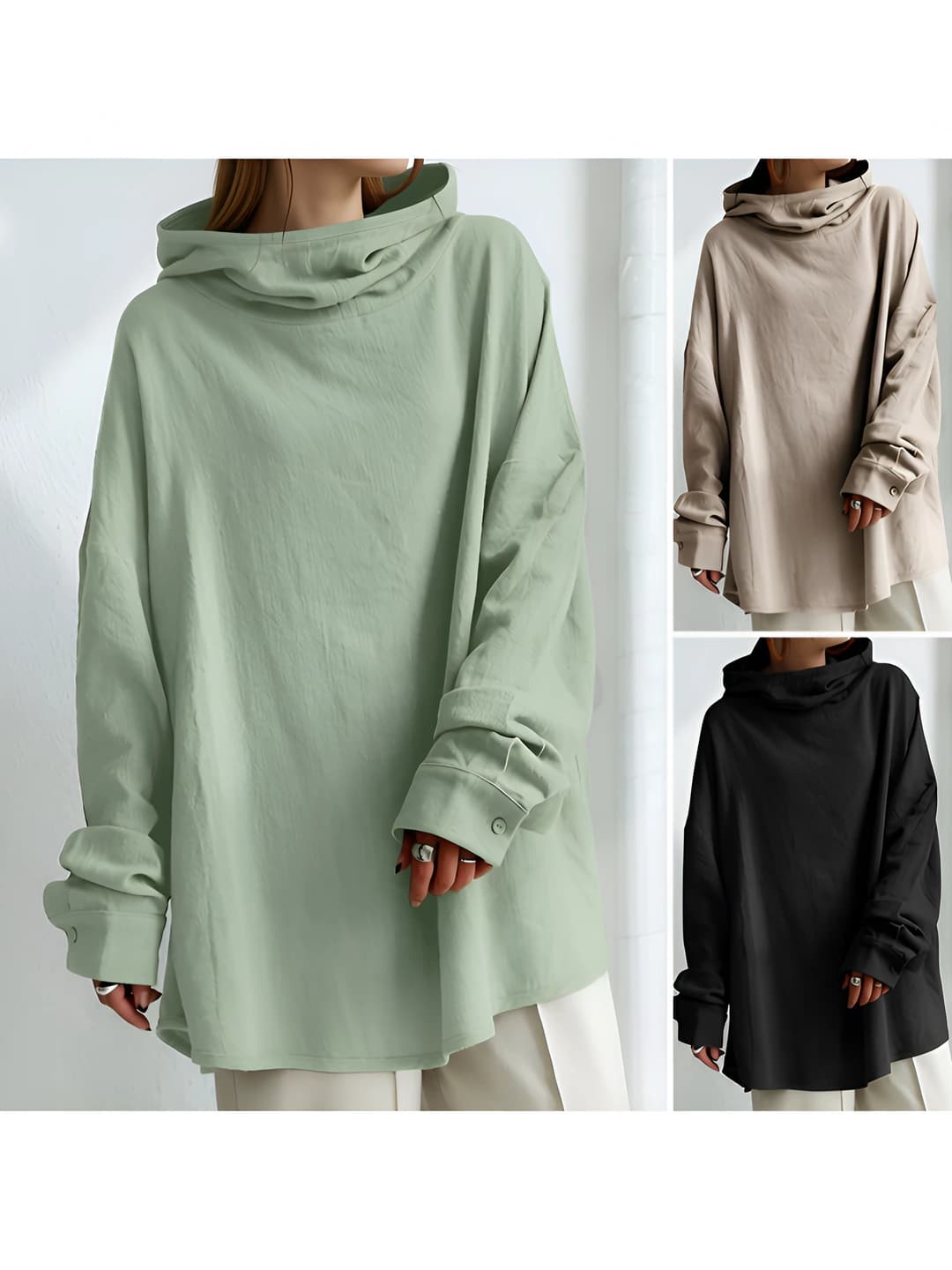 Women's retro loose fit long sleeve mid-length cotton linen shirt, autumn 2026