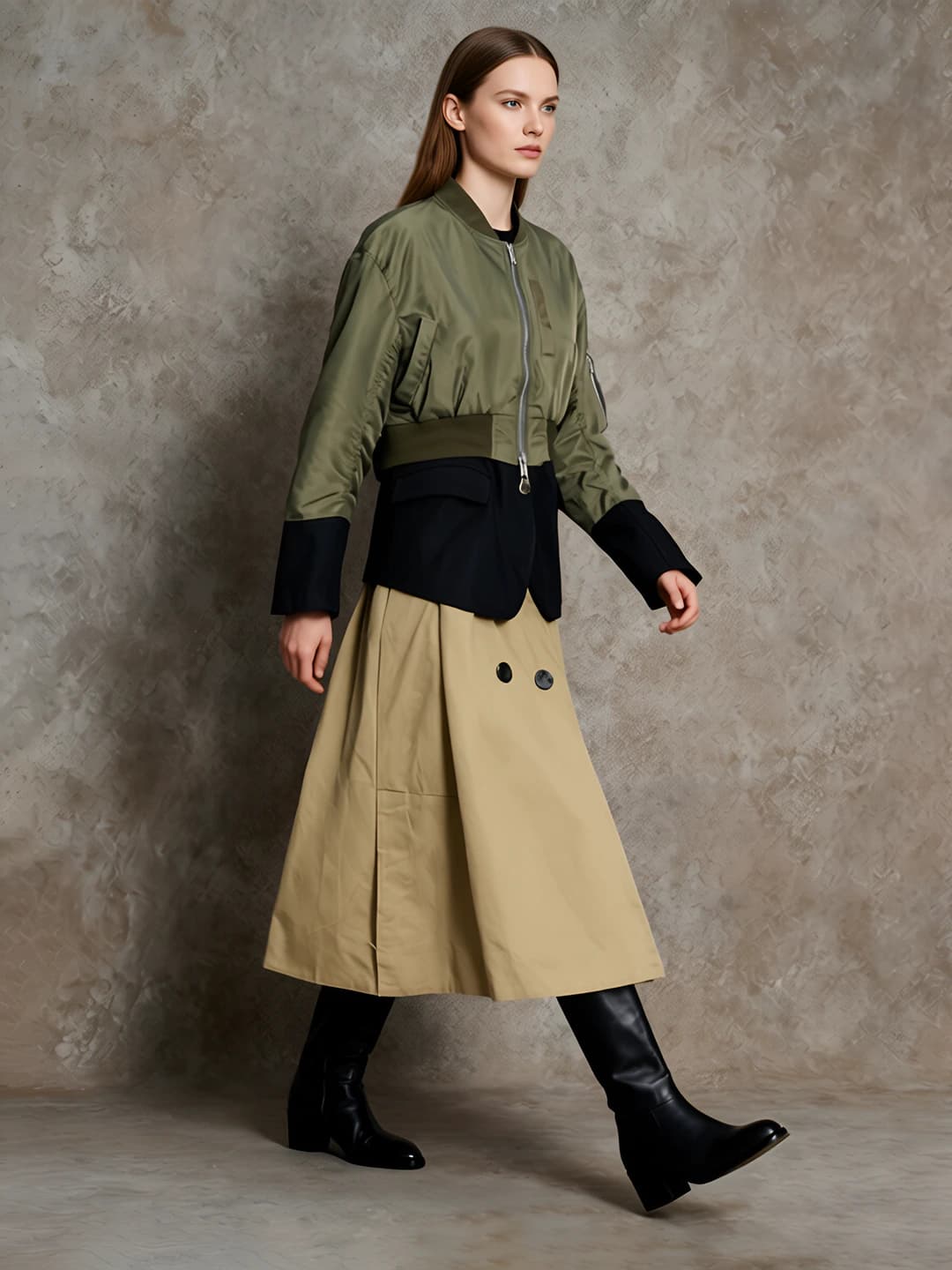 Women's 2026 summer trench coat, crew neck, long sleeve, zip, long, thick fabric