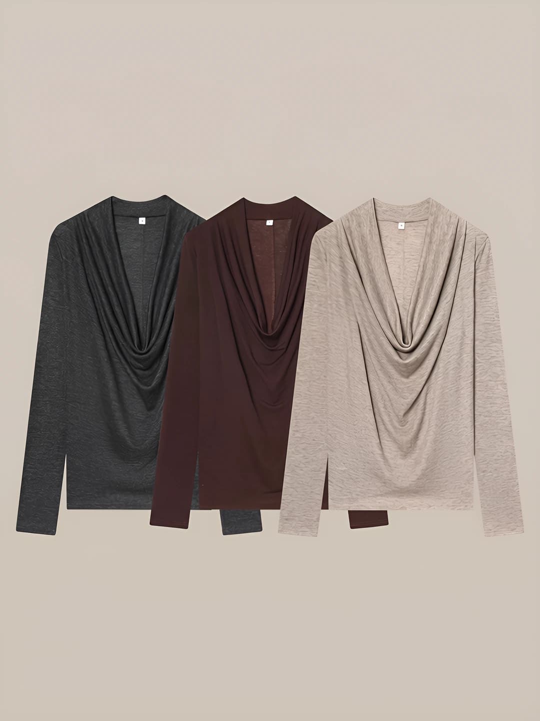Women's autumn-winter long-sleeve draped top, slim fit, V-neck, solid colour, straight cut