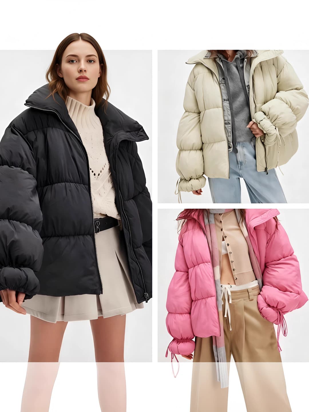 Women's warm casual padded winter jacket, stand collar, long sleeve, loose fit, mid-length, solid colour, zip