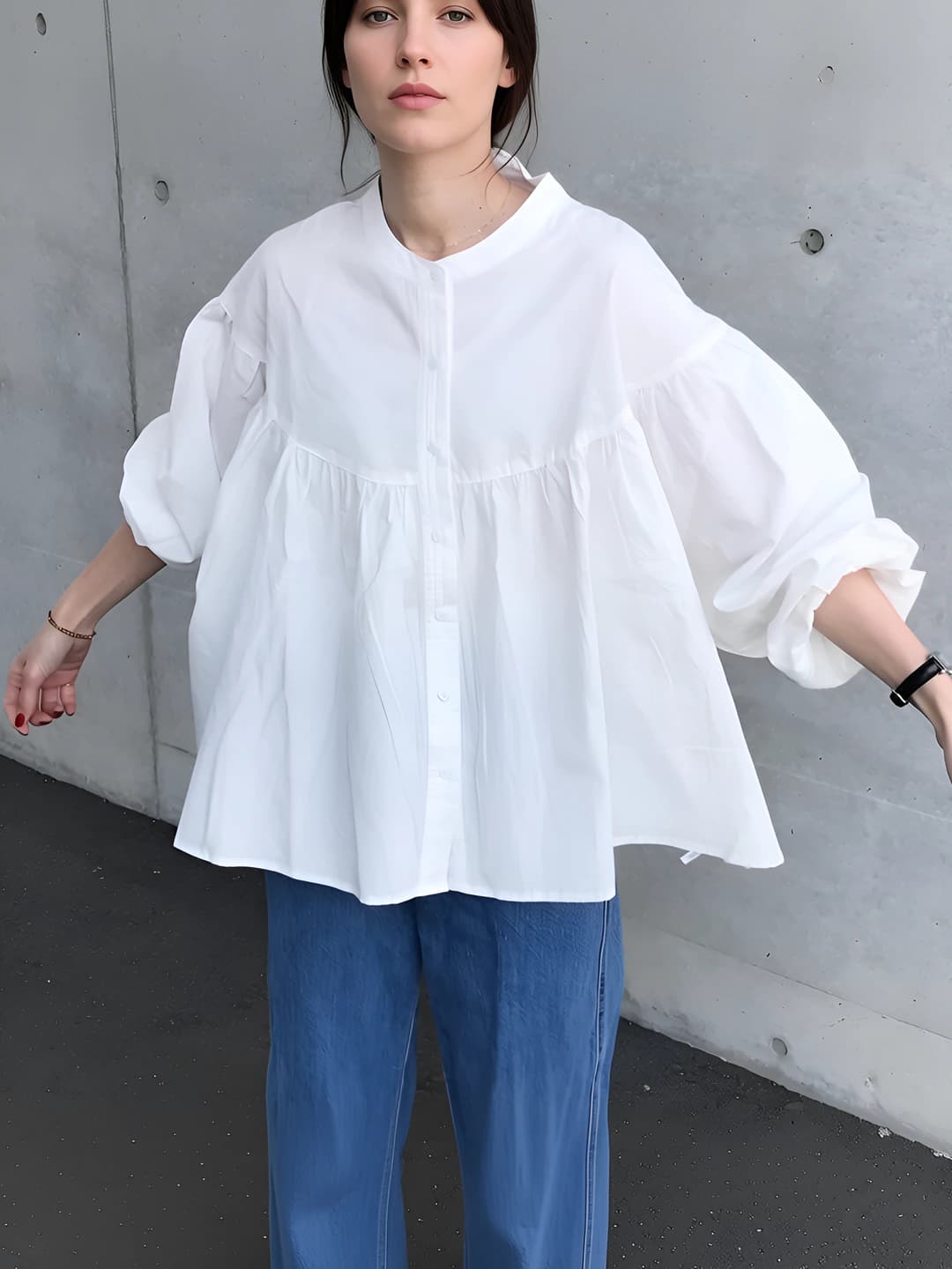 Women's loose fit slimming Japanese style solid colour shirt 2026 spring