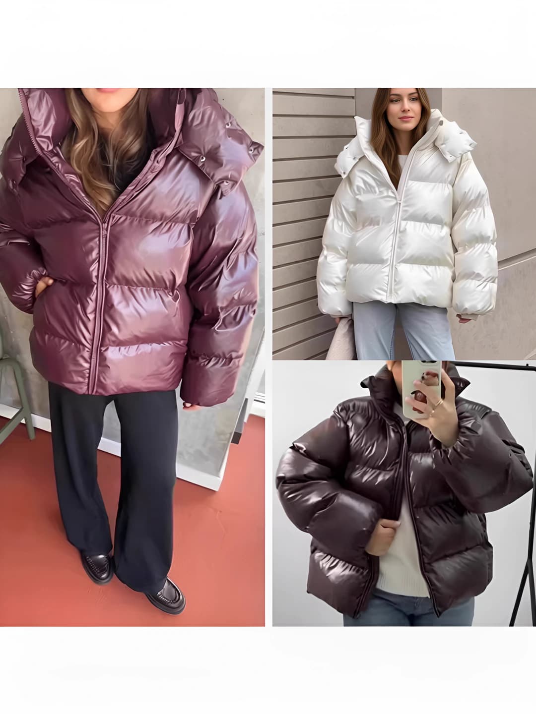 Women's autumn-winter padded jacket: warm, zip closure, stand collar, loose fit, long sleeve, mid-length, solid colour, casual style
