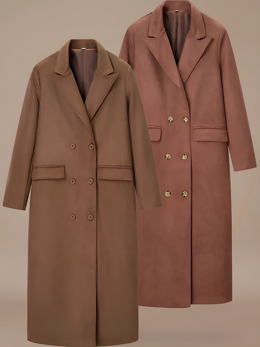 Ayollar uchun kuz-qish retro uslubidagi uzun bo'y bo'sh (oversize) kesim, qalin, bir rangli, uzun yengli, pidjak yoqali, uchta tugma bilan yopiladigan kundalik plash