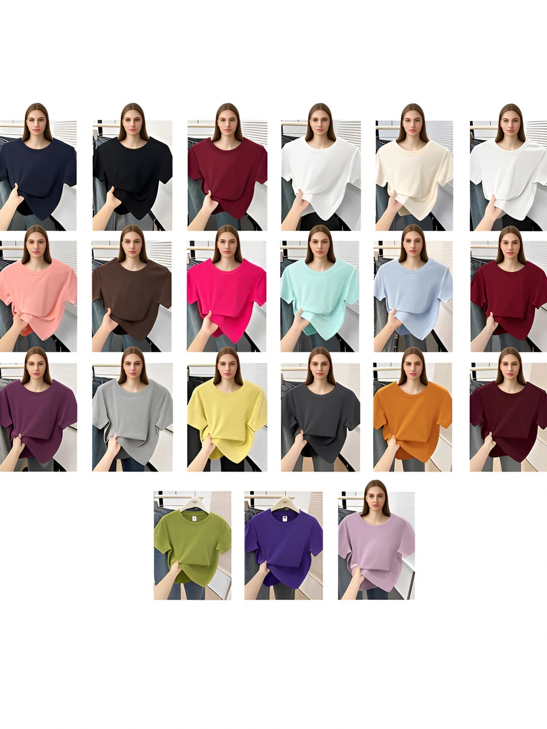 Women's spring-summer plus size loose fit crew neck short sleeve solid colour t-shirt