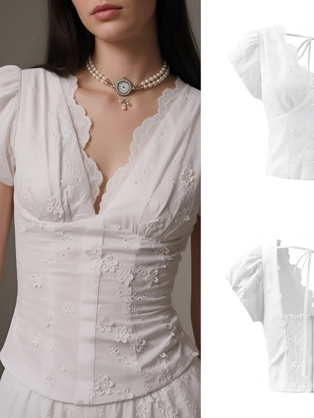 Ayollar uchun kashtali, V-yoqali, kalta yengli, fermuarli, bir rangli, elastik, kalta ko'ylak-shirt