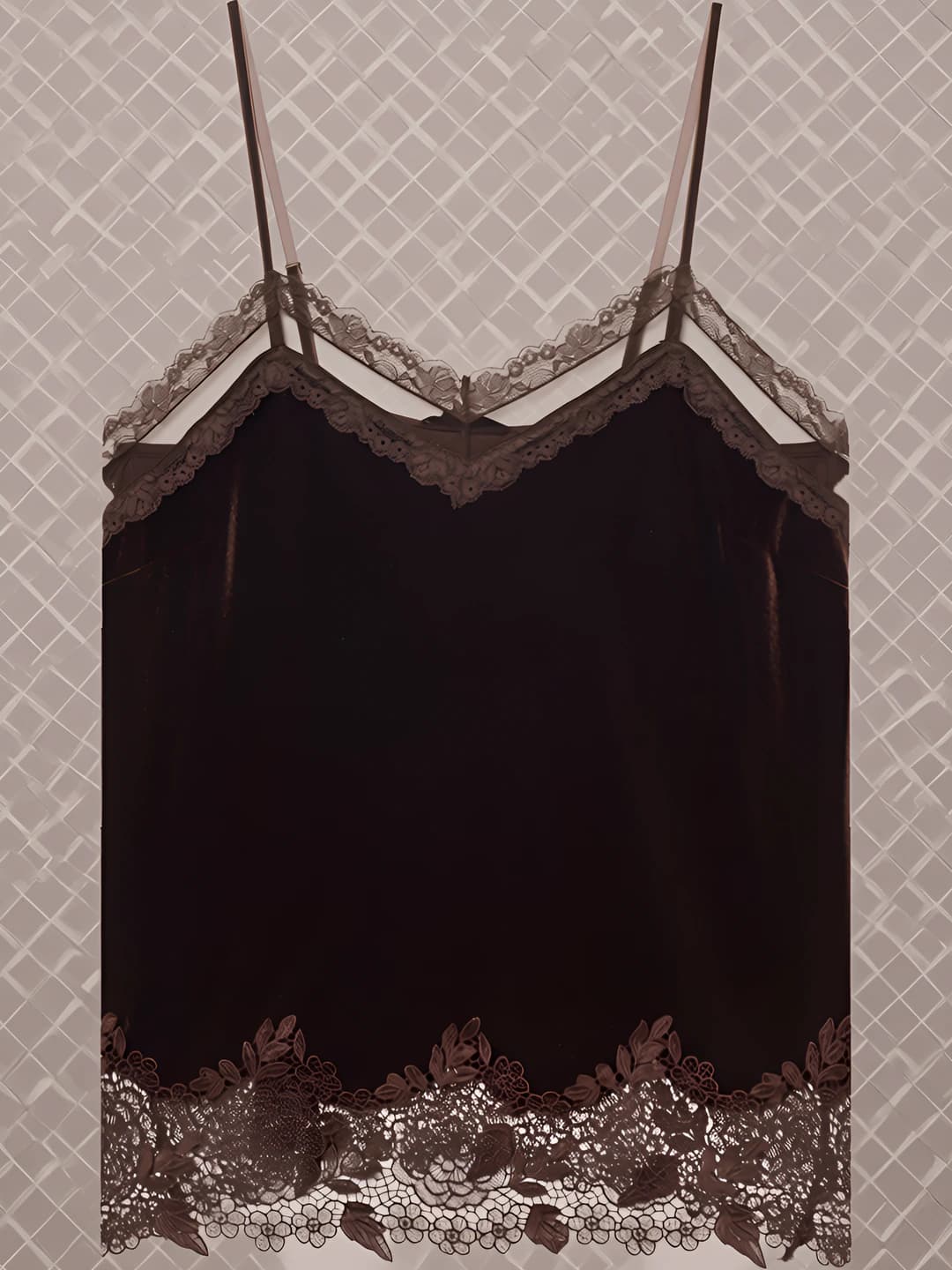 Women's lace and velvet lingerie-style top, A-line fit, 50-65 cm length, all-season
