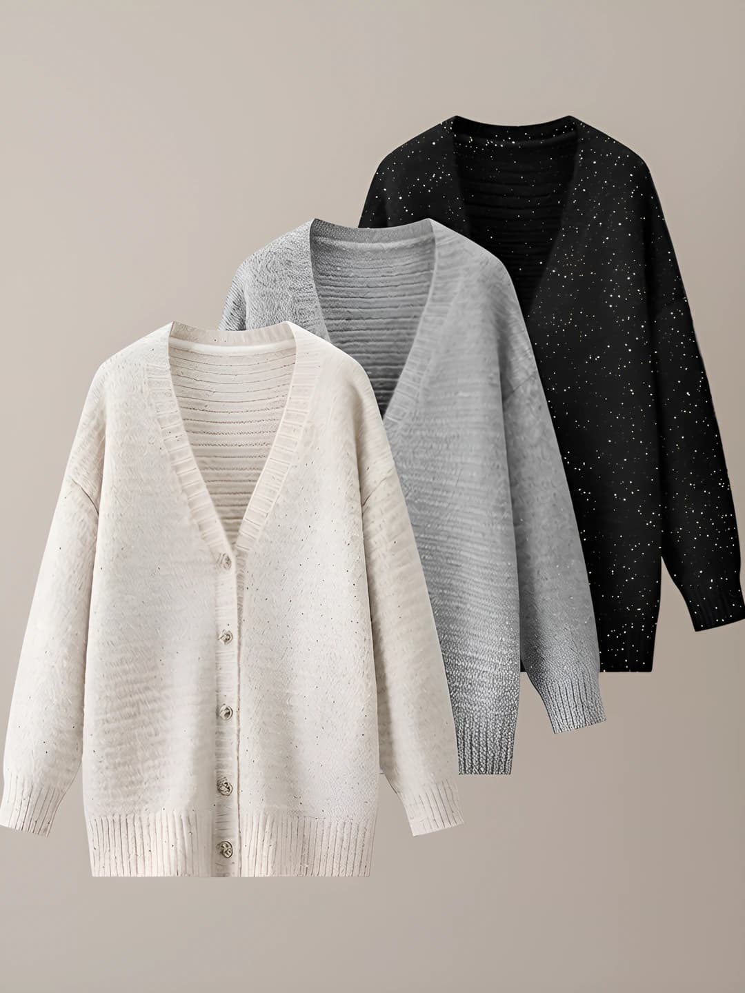 Women's 2026 autumn-winter knit cardigan, V-neck, long sleeve, loose fit, thick, solid colour, casual style